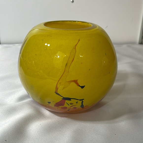 Handmade Other - Handmade Blown Glass Bowl Vase Yellow Multi Big